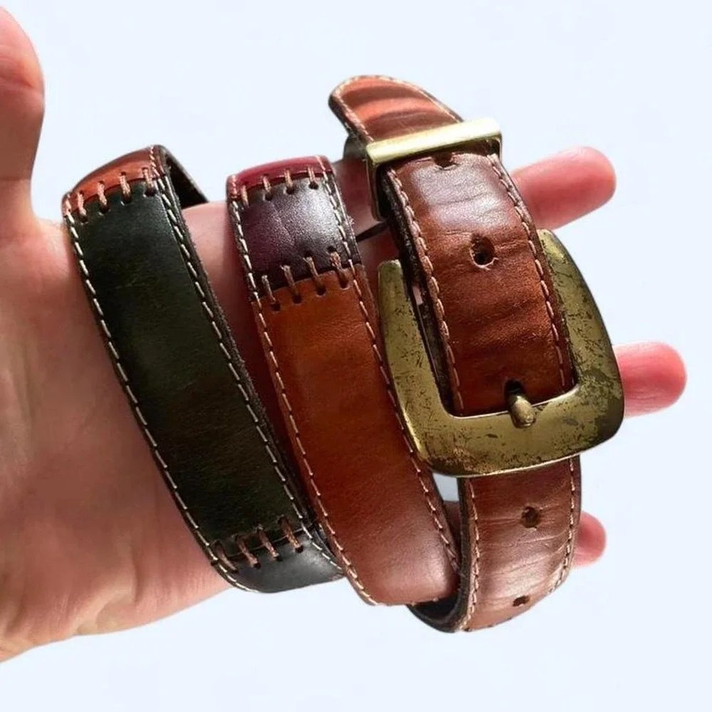 Patchwork leather belt with brass buckle size XL by Fossil